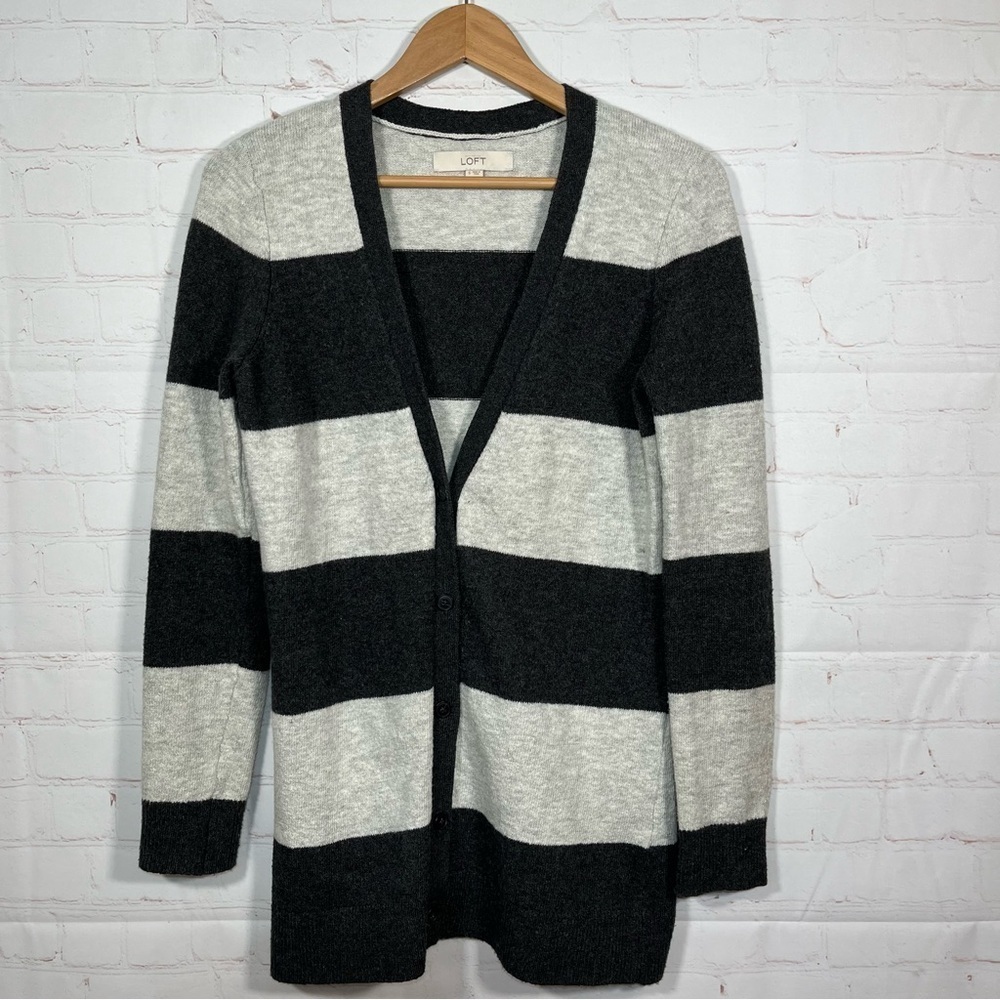 Loft Tunic Wool Blend Cardigan Sweater Womens Size Small Gray Color Block